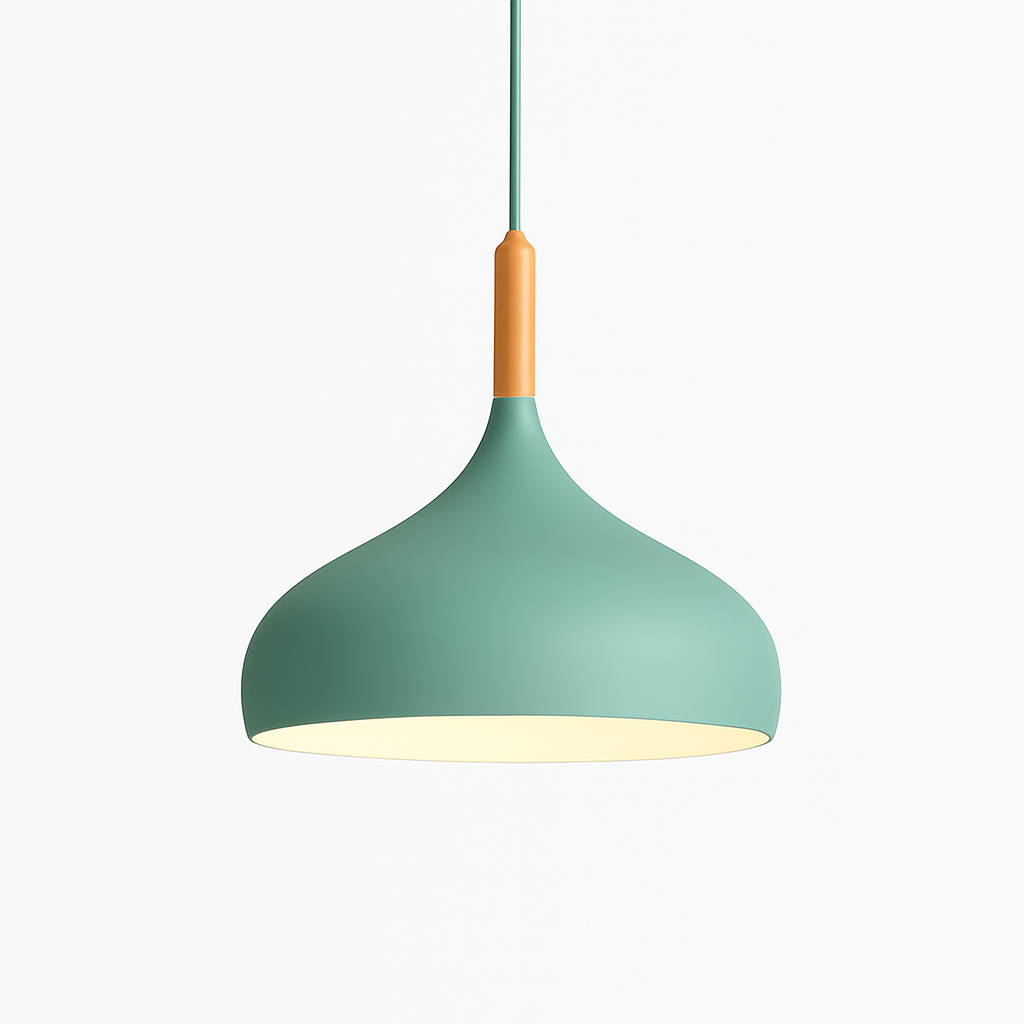Kleurrijke metalen LED hanglamp en houten Nordic stok