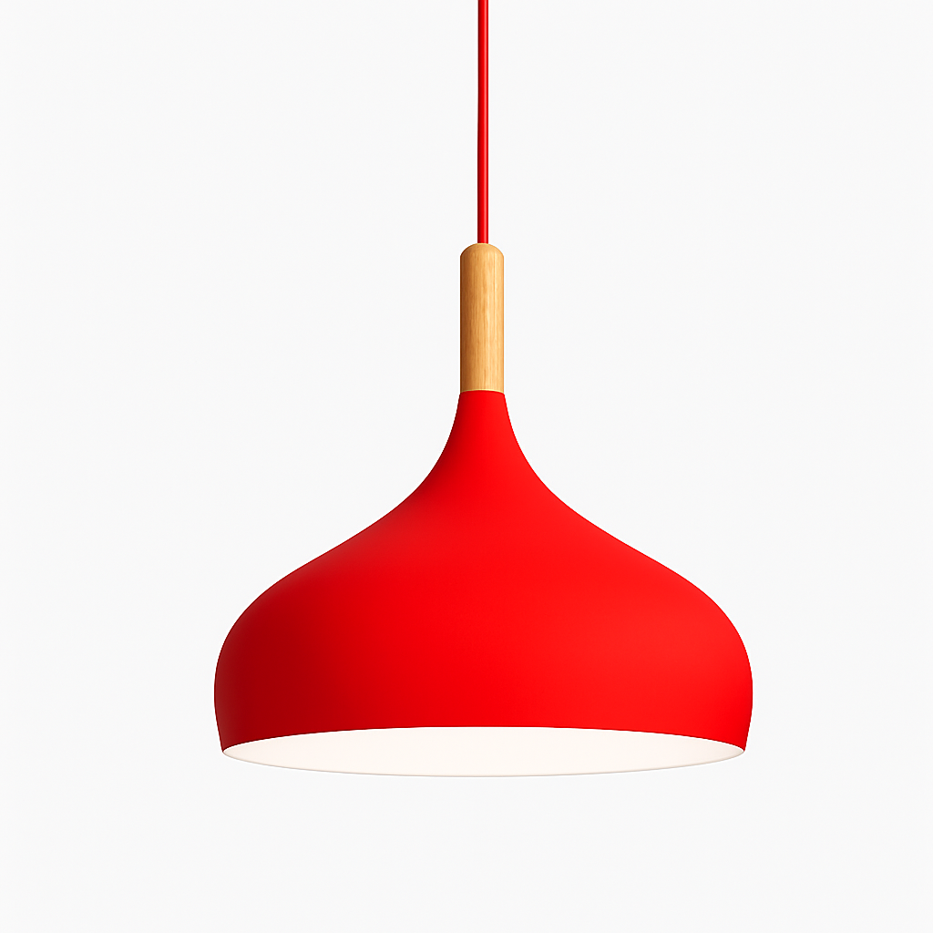 Kleurrijke metalen LED hanglamp en houten Nordic stok