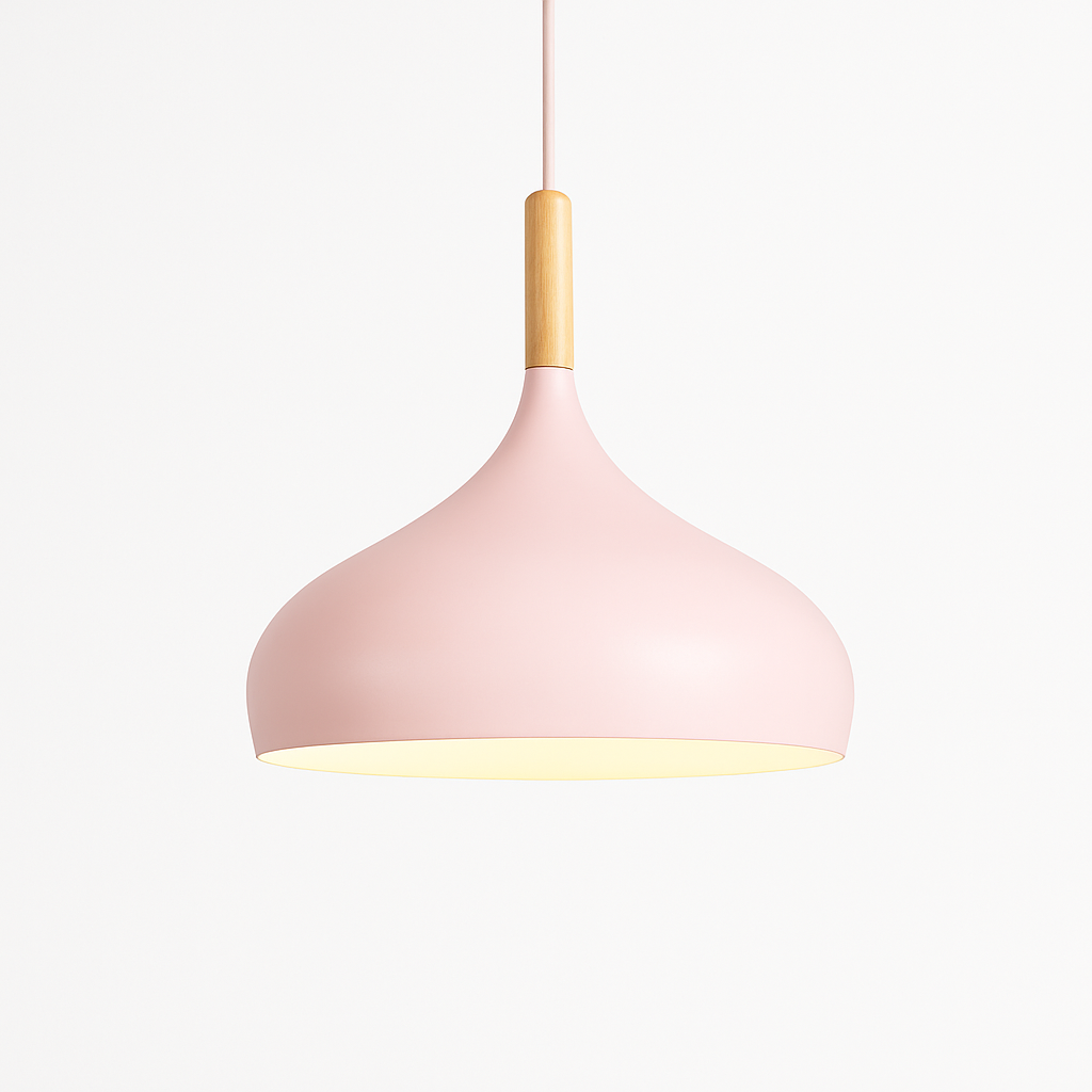 Kleurrijke metalen LED hanglamp en houten Nordic stok