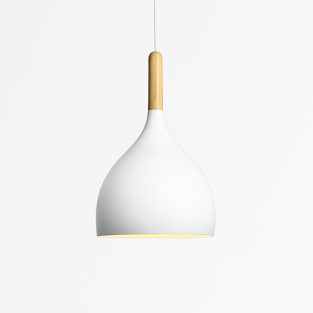 Kleurrijke metalen LED hanglamp en houten Nordic stok