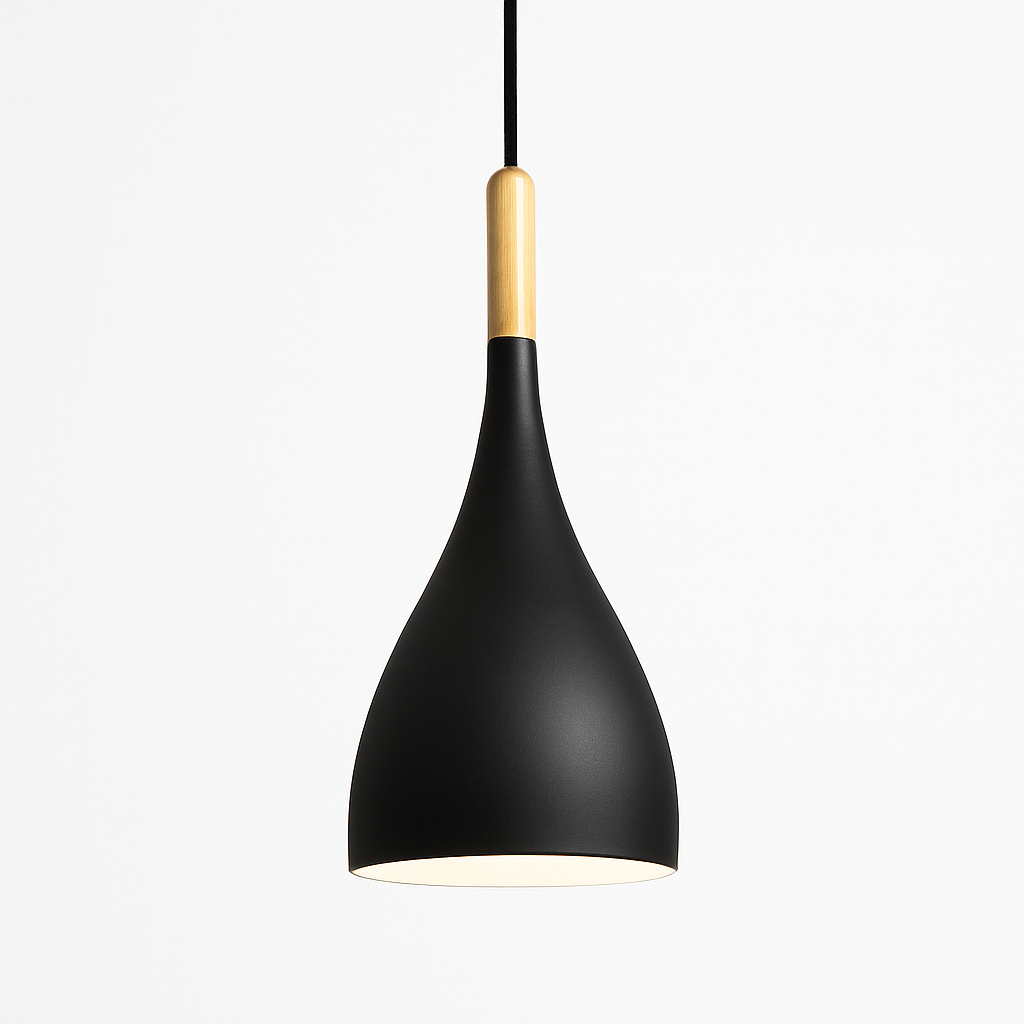 Kleurrijke metalen LED hanglamp en houten Nordic stok