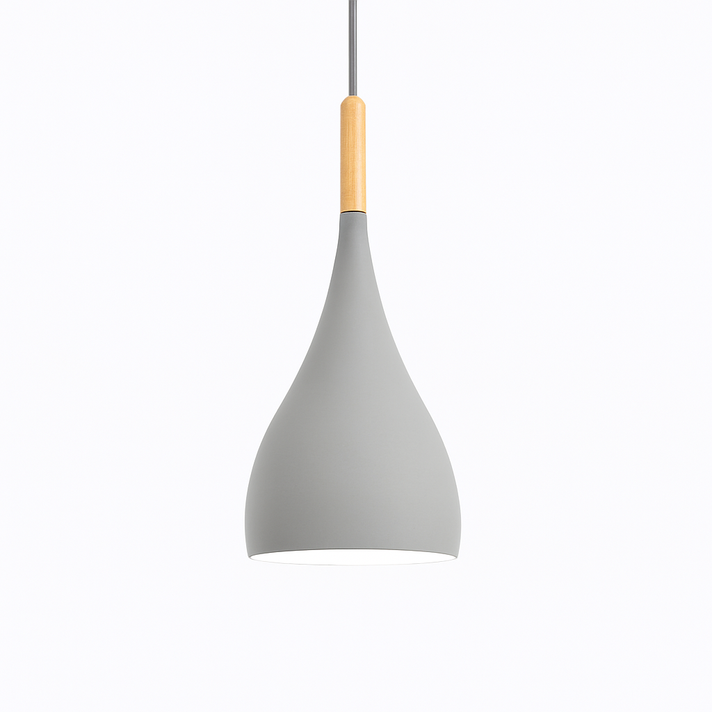 Kleurrijke metalen LED hanglamp en houten Nordic stok
