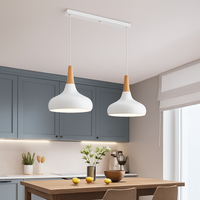 Hanglamp LED van metaal met houten stang Loft