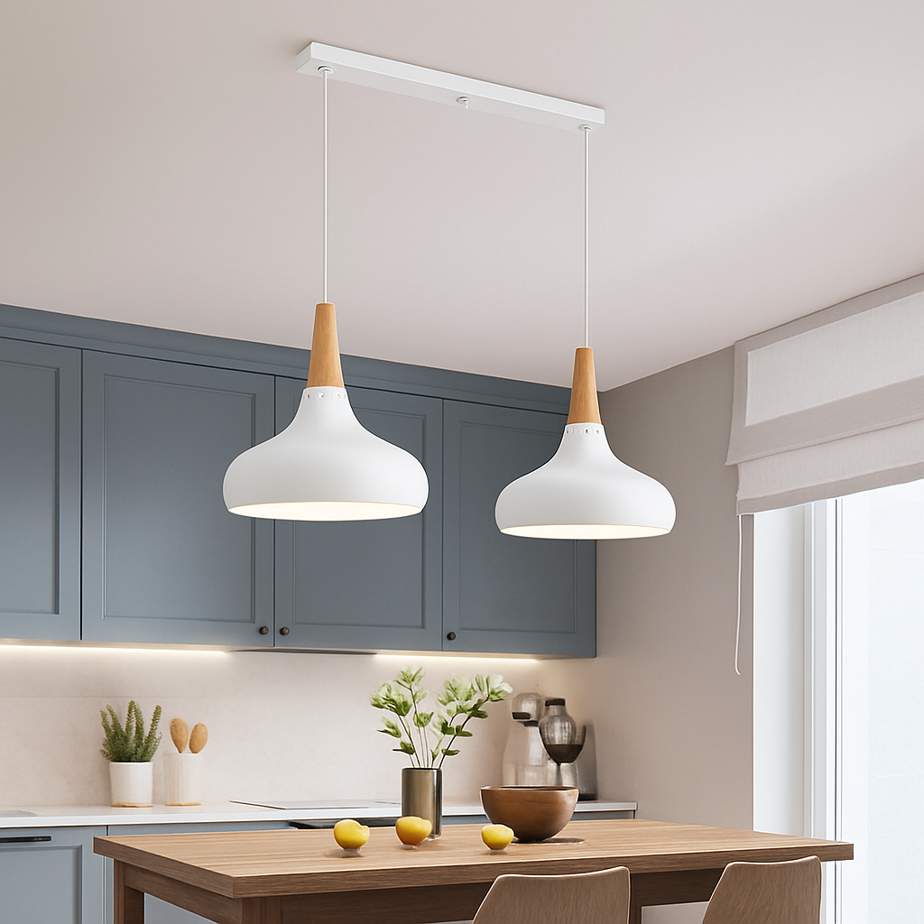 Hanglamp LED van metaal met houten stang Loft