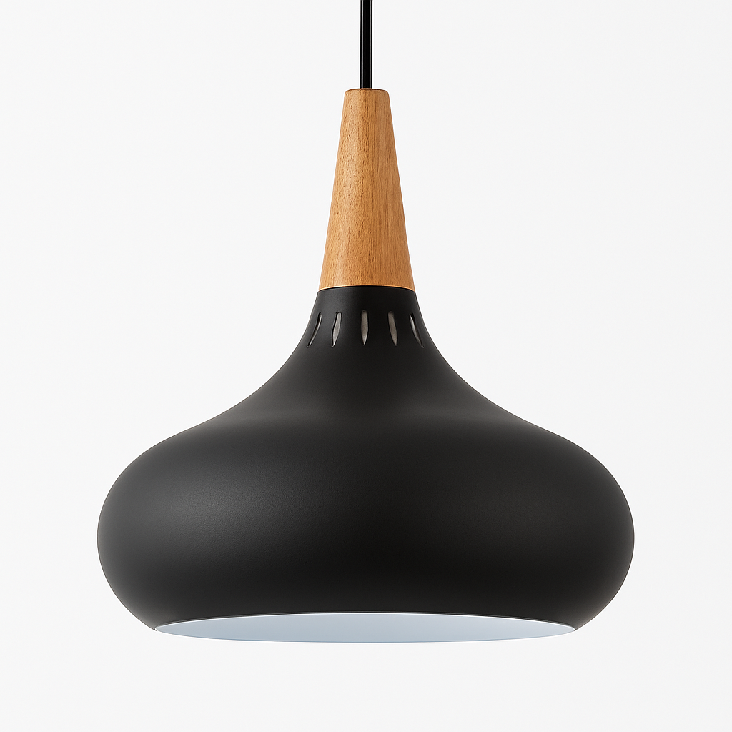 Hanglamp LED van metaal met houten stang Loft
