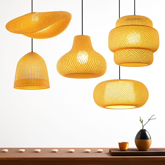 Hanglamp LED van handgeweven rotan ronde bamboe strohoed landelijke vintage