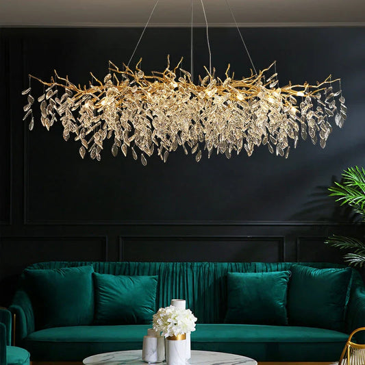 Exclusieve kroonluchter met kristallen bladeren – takken effect, moderne elegantie