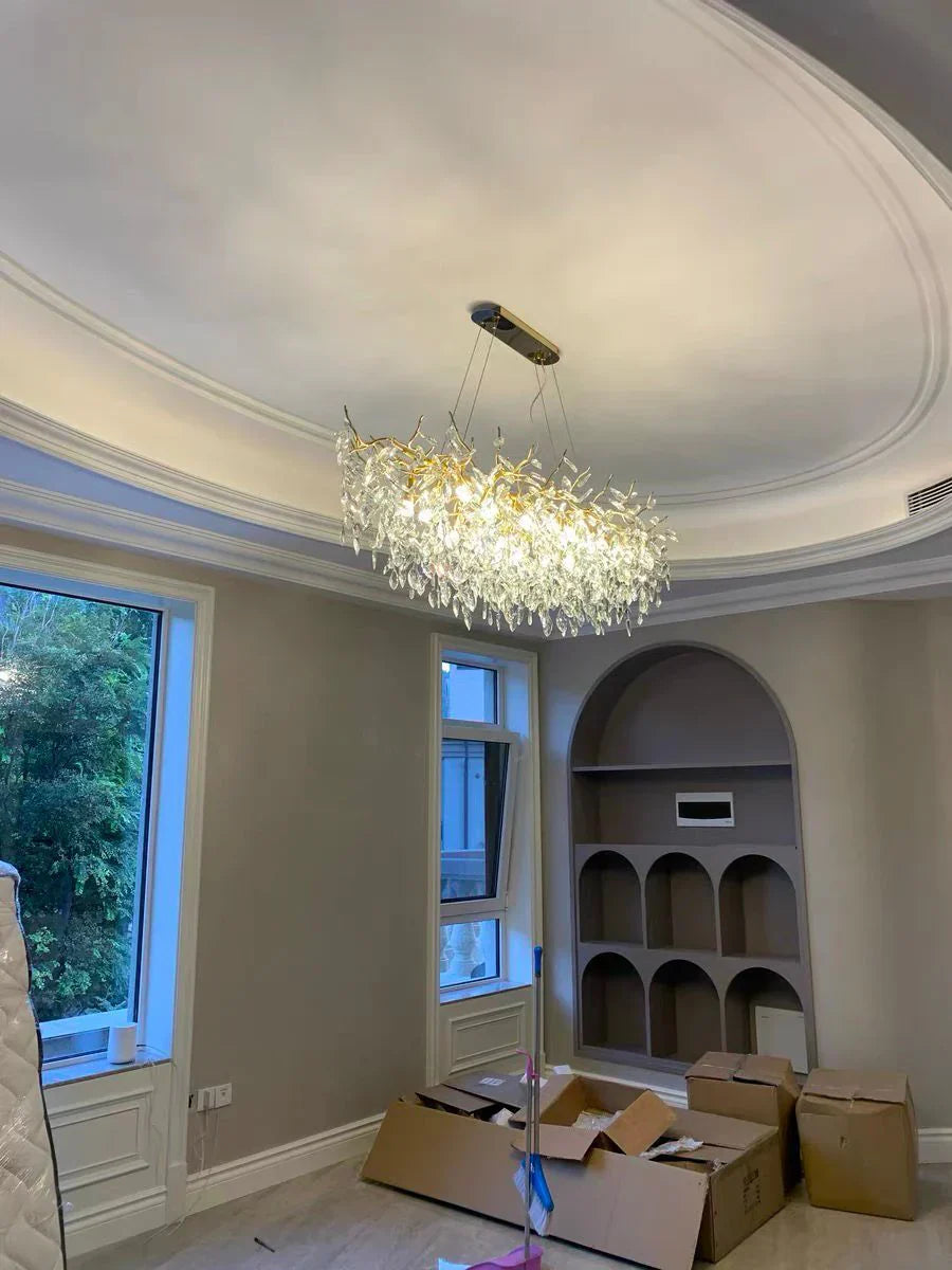 Exclusieve kroonluchter met kristallen bladeren – takken effect, moderne elegantie