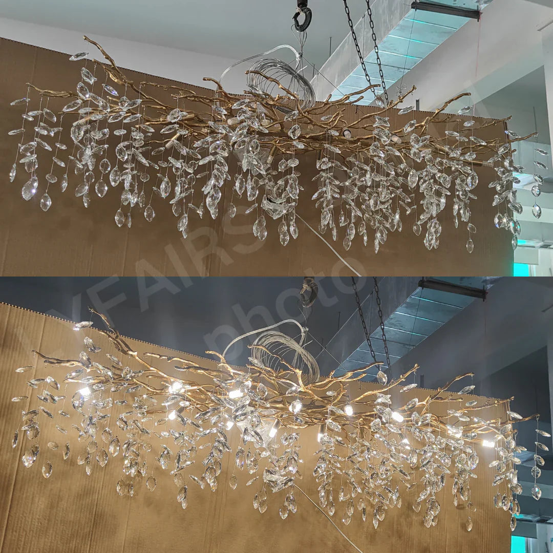 Exclusieve kroonluchter met kristallen bladeren – takken effect, moderne elegantie