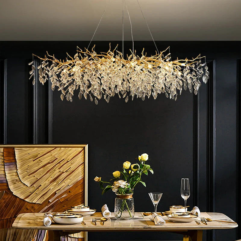 Exclusieve kroonluchter met kristallen bladeren – takken effect, moderne elegantie
