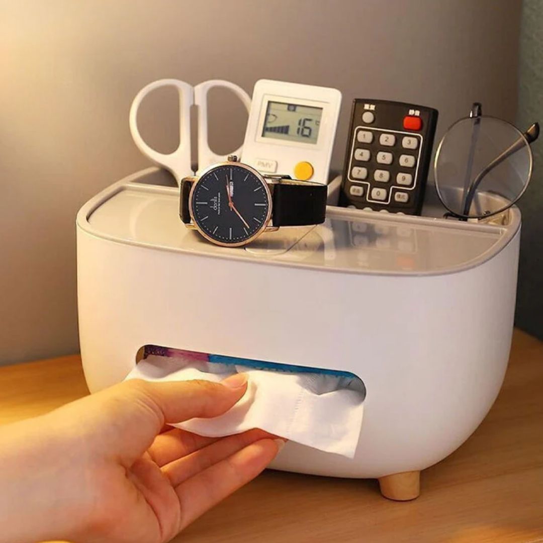 Opbergdoos | Zakdozenhouder met deksel & telefoonhouder | TidyBox