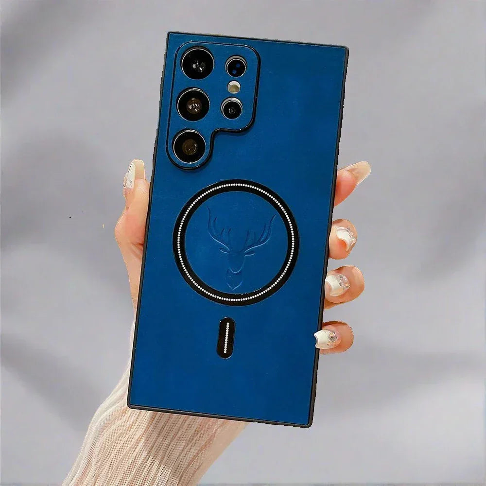 Lederen hoes voor Samsung-telefoon | Magnetische draadloze laadhoes