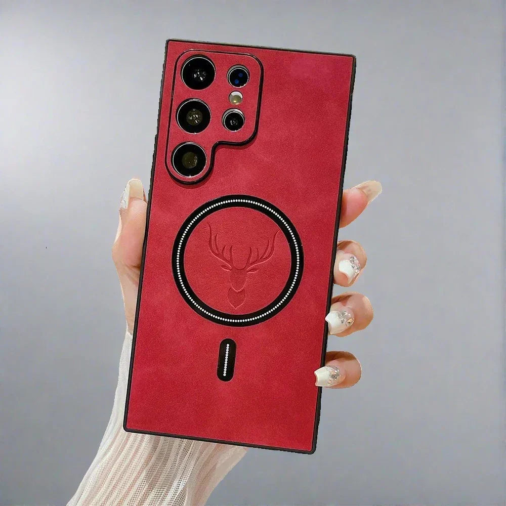 Lederen hoes voor Samsung-telefoon | Magnetische draadloze laadhoes