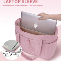 Gevoerde puffer-tas met bekerhouder en laptopvak voor reizen en werk.