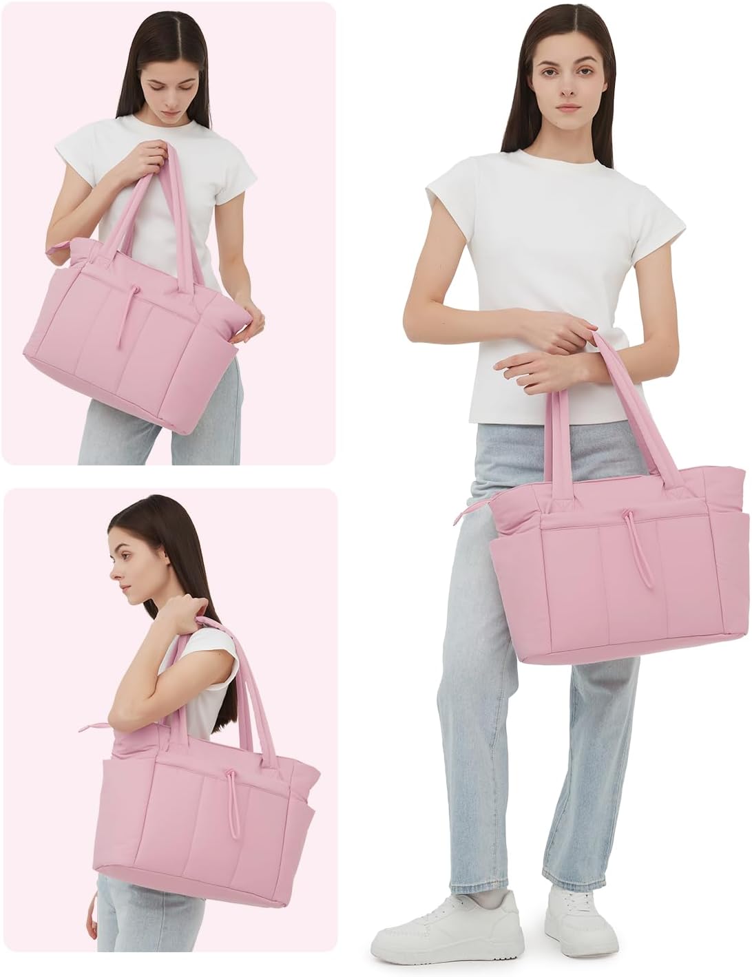 Gevoerde puffer-tas met bekerhouder en laptopvak voor reizen en werk.