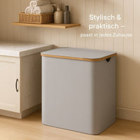 Wasmand met Deksel | Wasverzamelaar met 3 Vakken in Zwart, Beige & Grijs | WasBox