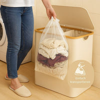 Wasmand met Deksel | Wasverzamelaar met 3 Vakken in Zwart, Beige & Grijs | WasBox