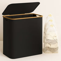 Wasmand met Deksel | Wasverzamelaar met 3 Vakken in Zwart, Beige & Grijs | WasBox