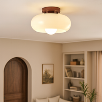 Franse Bauhaus Plafondlamp – Warme Sfeerverlichting met Houten Detail
