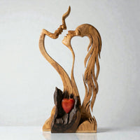 Houten Paar Sculptuur – Abstract Ontwerp, Handgemaakte Uiterlijk & Woondecoratie