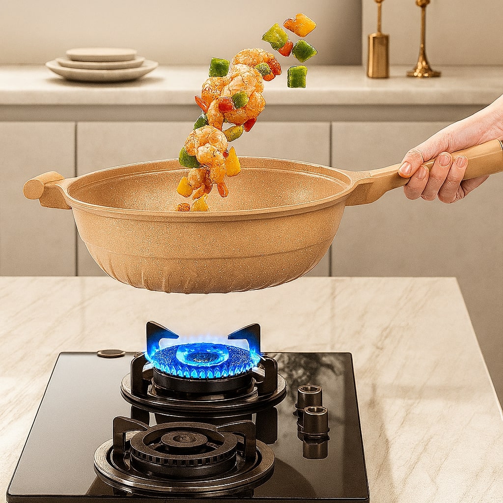 Wokpan voor inductie | Gecoate pan voor bakken, sauteren, stomen of frituren | WokMeister