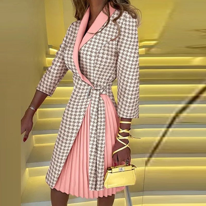 Sophie Blazer Jurk voor Vrouwen - Elegante Jurk met Houndstooth Patroon