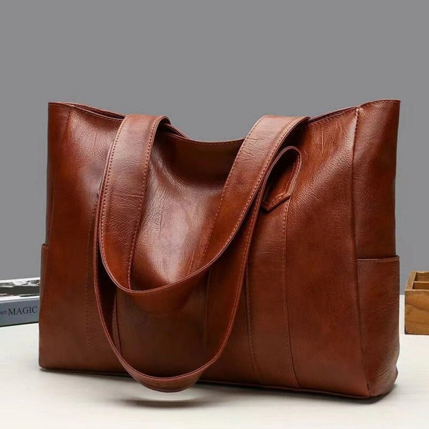 Dames Leren Tote Bag met Ruime Zijvakken
