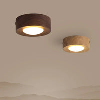 Houten LED Plafondlamp met Walnootafwerking en Minimalistisch Rond Ontwerp