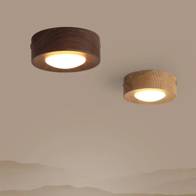 Houten LED Plafondlamp met Walnootafwerking en Minimalistisch Rond Ontwerp