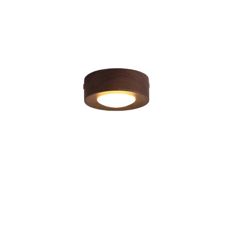 Houten LED Plafondlamp met Walnootafwerking en Minimalistisch Rond Ontwerp