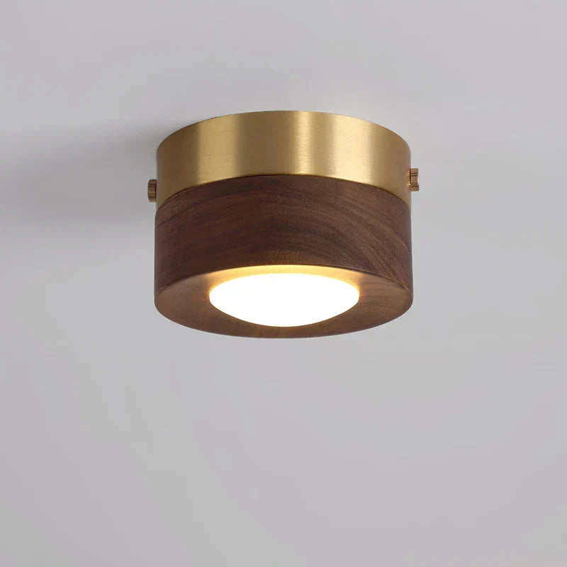 Houten LED Plafondlamp met Walnootafwerking en Minimalistisch Rond Ontwerp