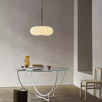 Plafondlamp met zijde lampenkap in Japanse wabi-sabi stijl – ovale lampenkap met delicate groeven