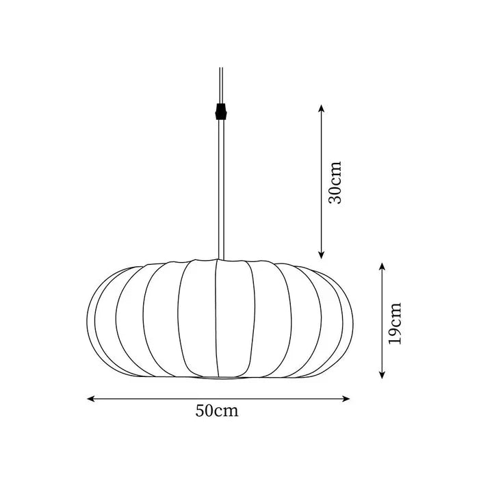 Plafondlamp met zijde lampenkap in Japanse wabi-sabi stijl – ovale lampenkap met delicate groeven