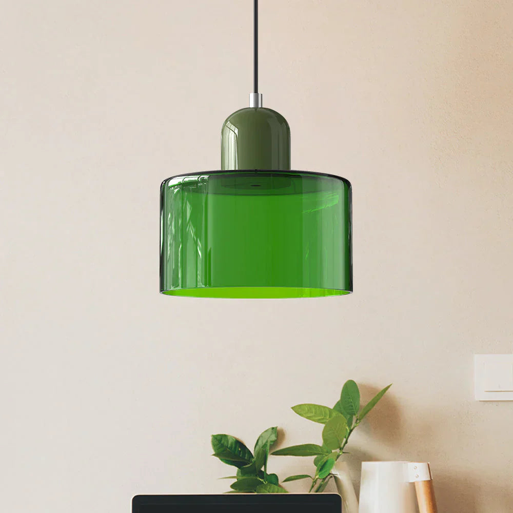 Moderne hanglamp van gekleurd glas in Bauhaus-stijl