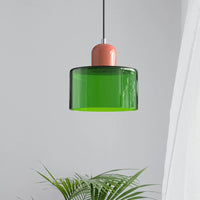 Moderne hanglamp van gekleurd glas in Bauhaus-stijl