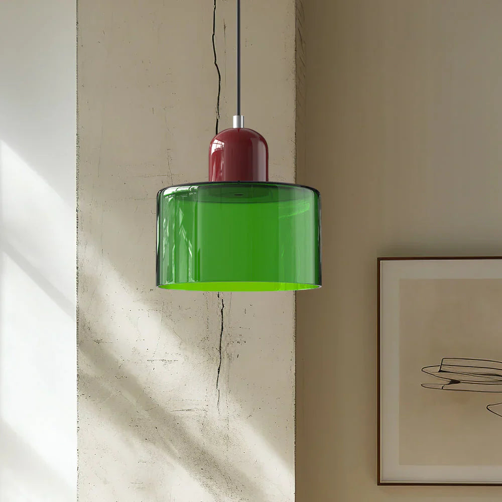 Moderne hanglamp van gekleurd glas in Bauhaus-stijl