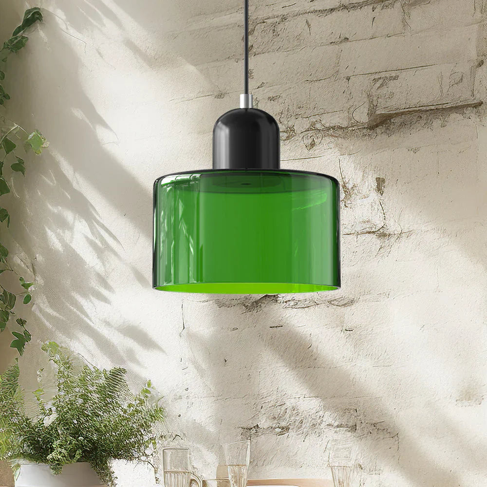 Moderne hanglamp van gekleurd glas in Bauhaus-stijl
