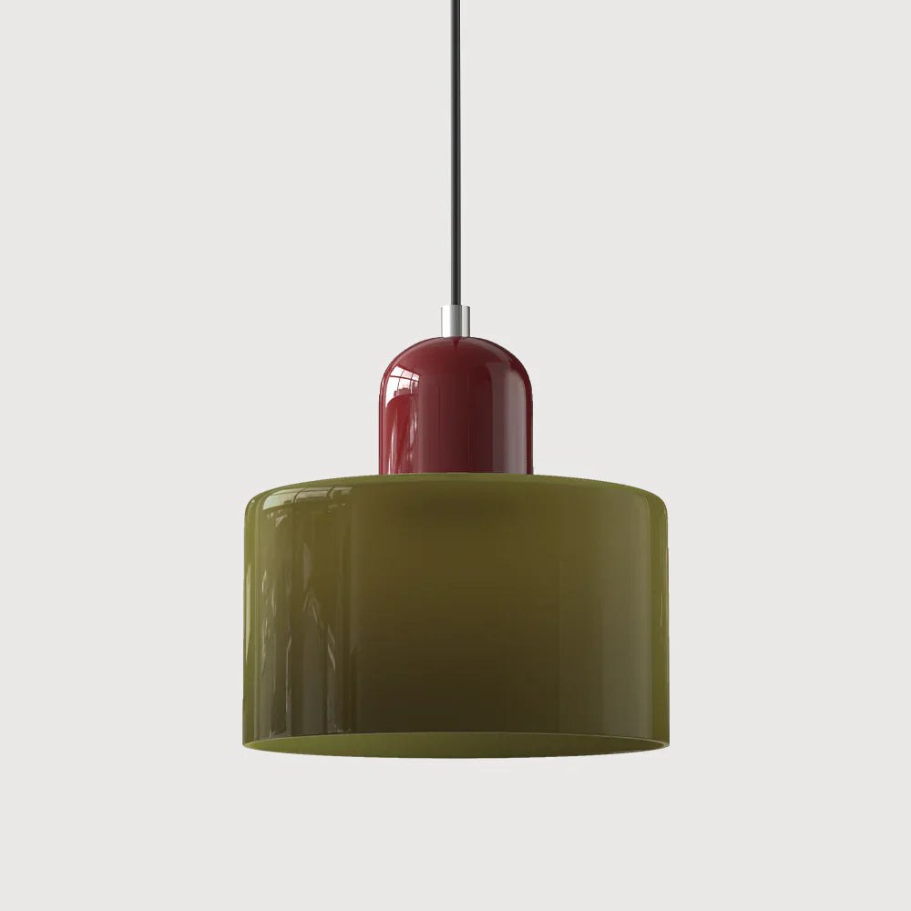 Moderne hanglamp van gekleurd glas in Bauhaus-stijl