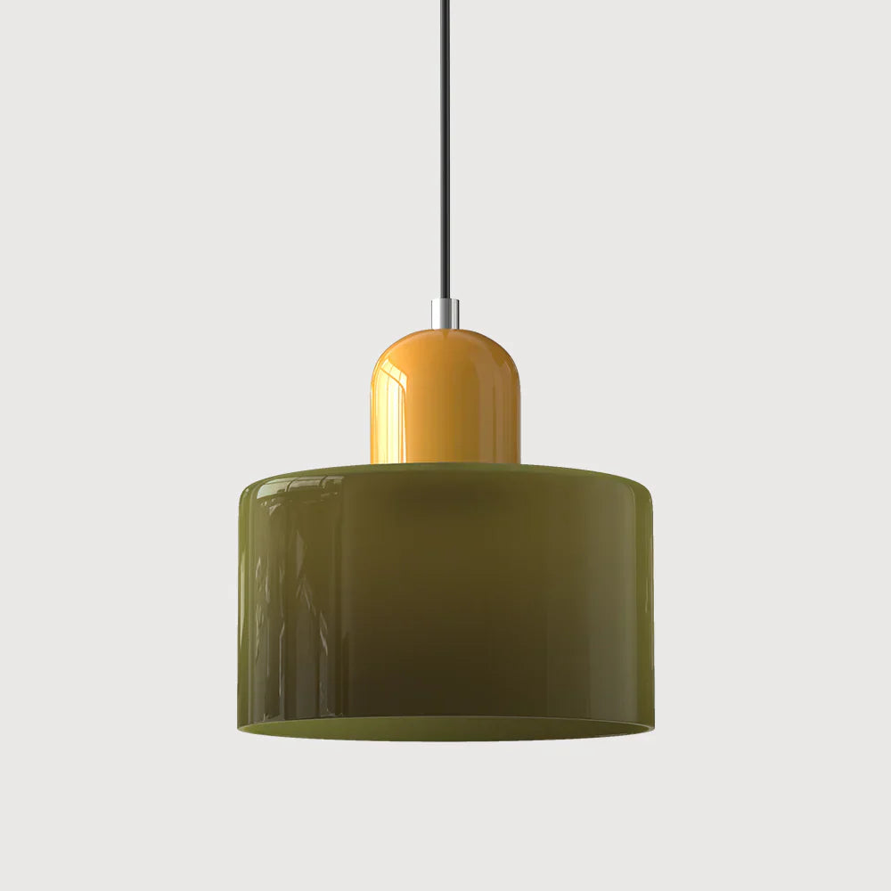 Moderne hanglamp van gekleurd glas in Bauhaus-stijl
