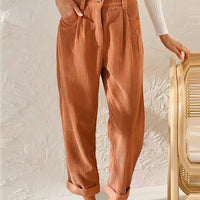 Corduroy broek met hoge taille | Losvallende corduroy broek voor dames, millenniumstijl